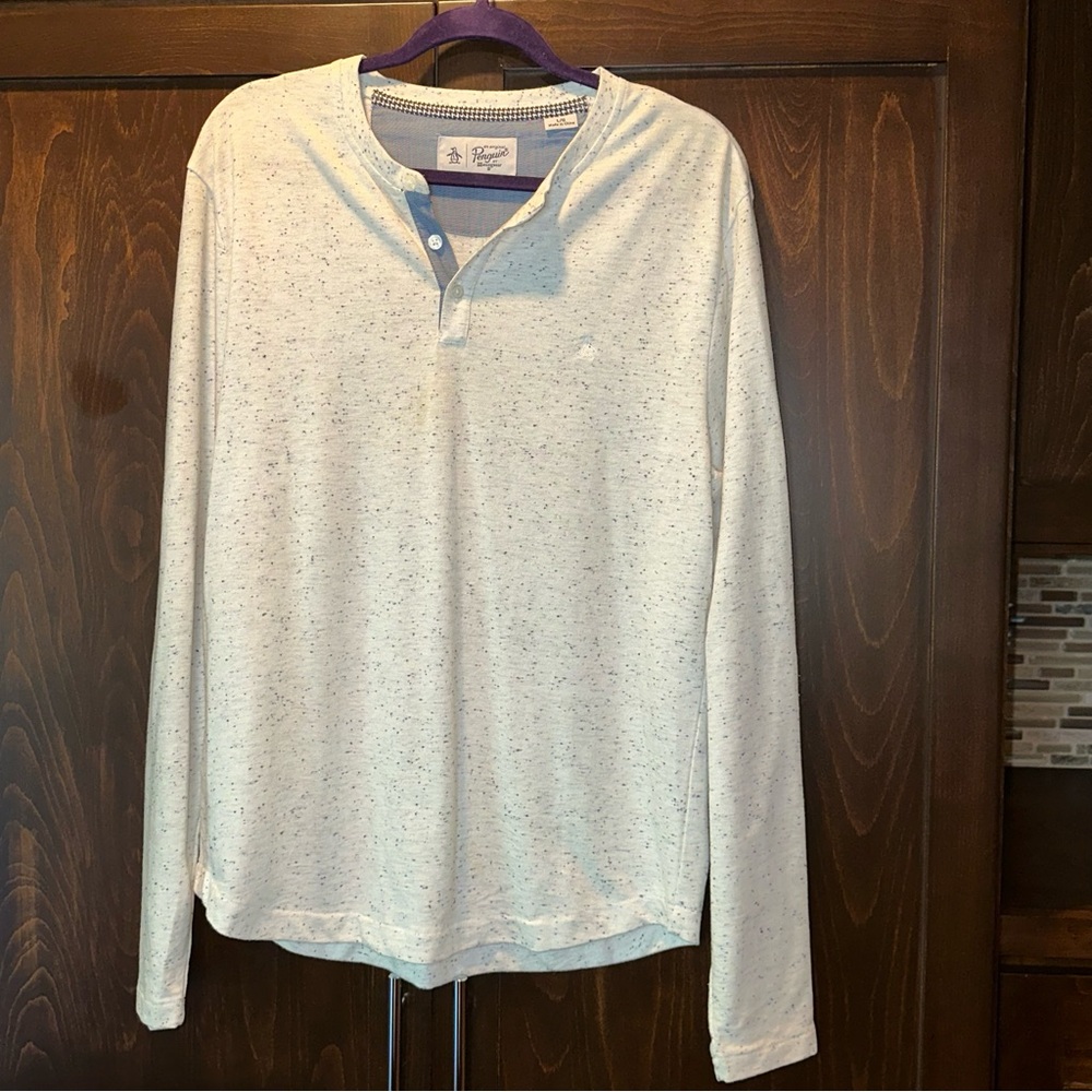 NWOT 🐧 Original Penguin Light Gray Long Sleeve Henley Men’s Shirt ‎Size L